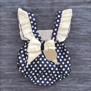 Blue with white polka dot Baby Romper